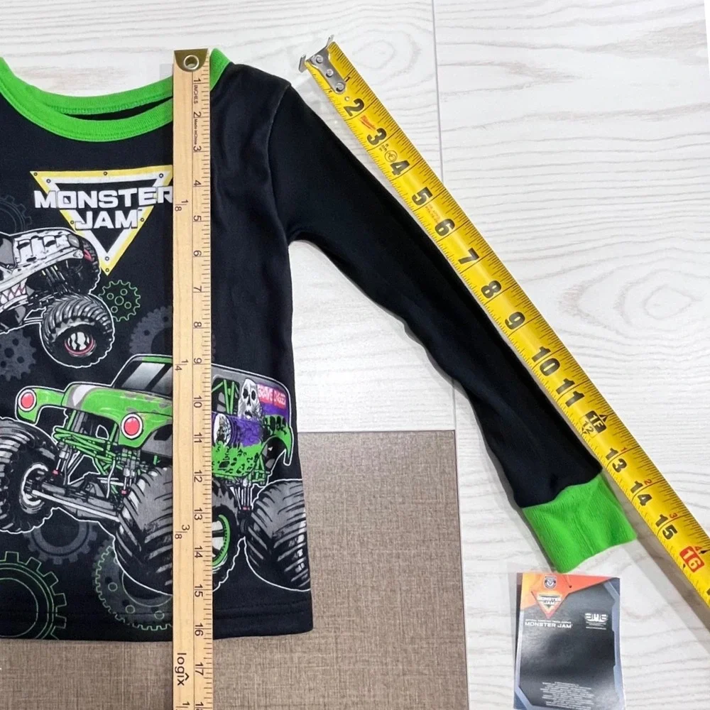 Monster Truck Pajama Set Boys Size 6 Black Green Grave Digger Max-D Graphic 2PC